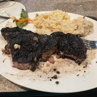 Blackened Ribeye Steak and garlic mashed!