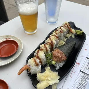 Crunchy Shrimp Roll &amp; Spicy Yellowtail Hand Roll