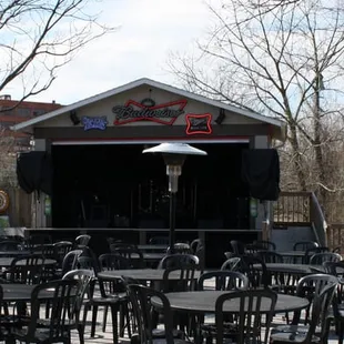 Outside patio with bar. During warm weather bands play every Friday &amp; Saturday night (weather permitting)