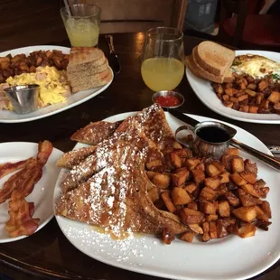 Awesome breakfasts. Meat lovers omelet, French toast, feta and spinach egg white omelet - comes with a screwdriver or mimosa