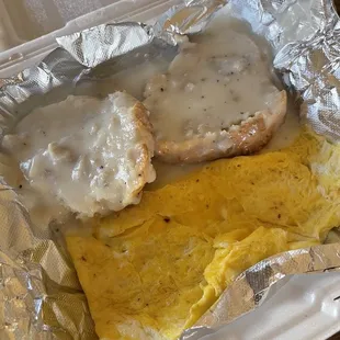 Biscuits and gravy with eggs