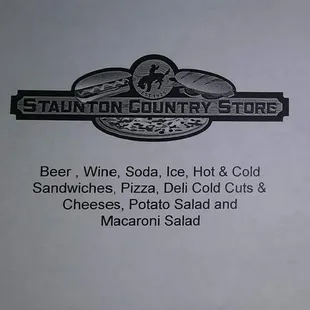menu for staunton country store