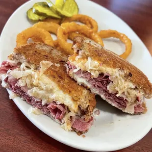 Reuben and onion rings