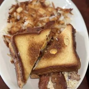 Bacon egg and cheese sandwich on Texas Toast.