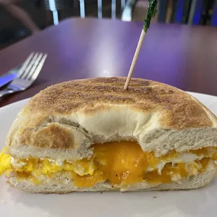 Egg &amp; Cheddar Cheese on a Bagel .