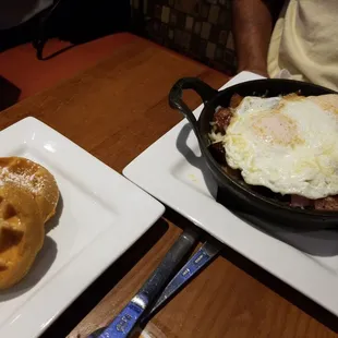 Lumberjack skillet with side of waffles