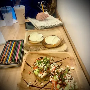 Bagels with Cream Cheese and mediterranean toast