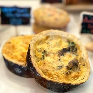 Spinach and Mushroom quiche, Ham and Cheese quiche. Lunch, brunch, breakfast, best coffee shop, cafe date spot in Huntington Beach.