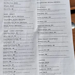 Alcohol menu