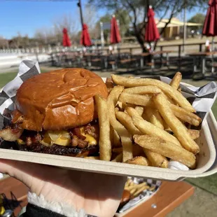Smash burger with fries