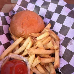 kids cheese burger &amp; fries
