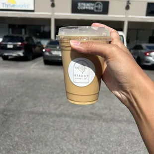 Iced latte with lavender syrup and oat milk- they have lots of options!