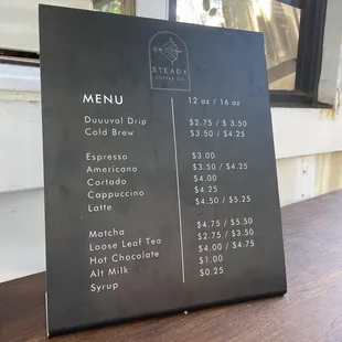 a menu on a blackboard