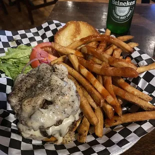 Mushroom Swiss burger (it's a double burger!)
