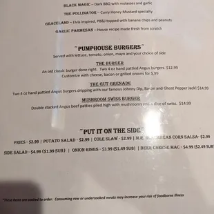 Menu, page 2 (wings, burgers, and sides), for Steady Eddy's Pumphouse, taken Feb 5, 2024.