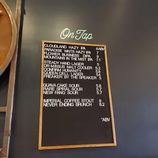 a menu on the wall