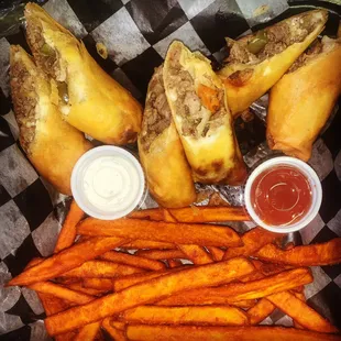 Philly CheeseSteak EggRolls &amp; Sweet potato Fries