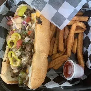 Cheesesteak and fries.