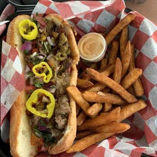 Philly cheesesteak and Seasoning fries were bomb! Also the steak egg rolls