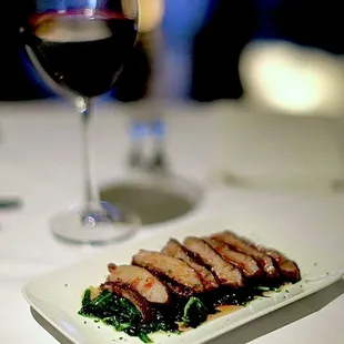 Australian Tajima Wagyu, sautéed spinach, Cabernet Sauvignon Hundred Acre, 2013 Napa