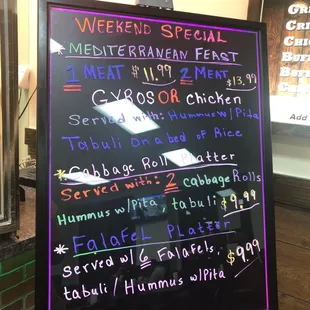 Mediterranean menu (fridays and/ or weekends only)