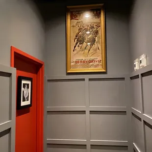 a red door in a gray room
