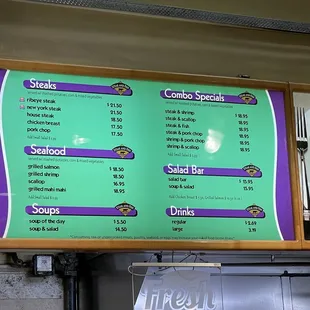 menu and prices