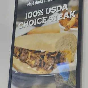 a poster of a steak sandwich