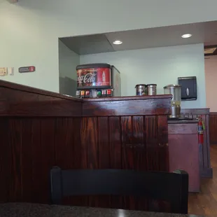 a view of a restaurant counter