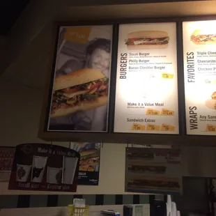 the menu of a fast food restaurant