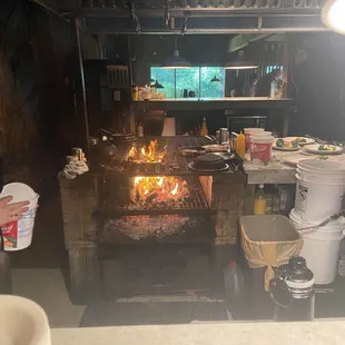 Open fire steak grill