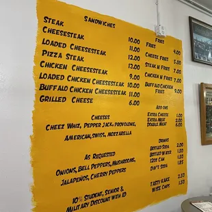 New menu wall