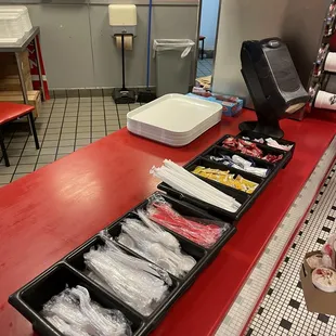 Self serve cutlery and pepper packets