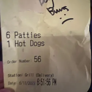 sarcastic note on the receipt with a sad face.