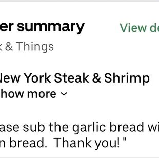 The meal I ordered with shrimp but arrived with NO SHRIMP whatsoever