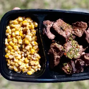 Angus top sirloin with creamed corn