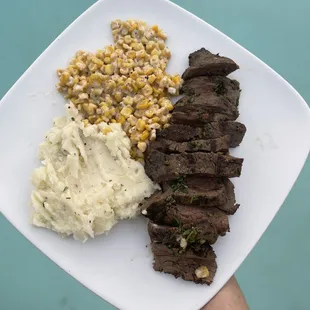 Top sirloin with garlic corn and mashed potato