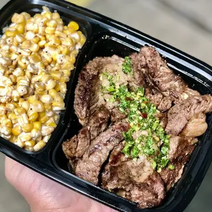 12 oz ribeye with garlic Mayo corn