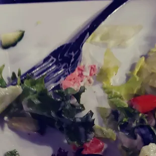 Chewed Gum found in a Greek Salad sent to our table by the kitchen staff.
