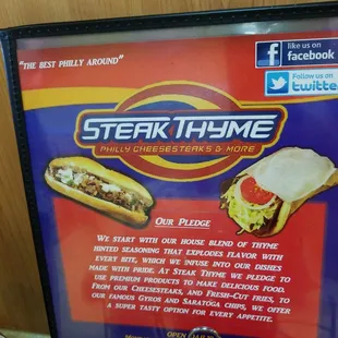 Menu. Would have taken a pic of the food but we ate it too fast. AMAZING.