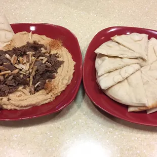 Steak humus &amp; pita bread.