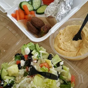 The Greek salad and hummus plate. (Carry out)