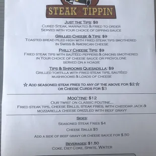 Menu at Steak Tippin Food Truck, Tampa