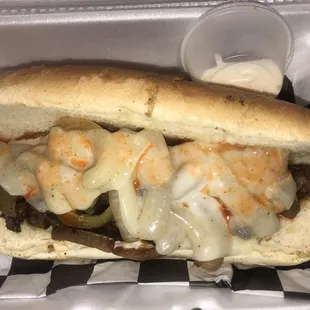 Philly cheese steak tips sandwich with sautéed onions &amp; peppers &amp; provolone cheese, Steak Tippin Food Truck, Tampa