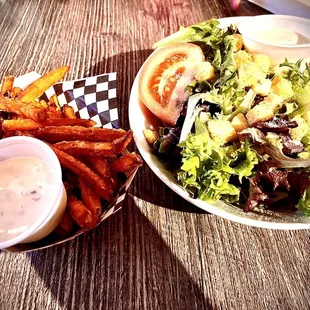 Sweet potato fries + Side Salad