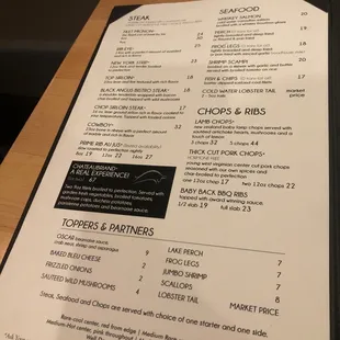 the menu of the restaurant