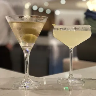 Dirty martini and lemon drop
