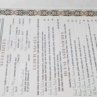 a menu for a steak restaurant