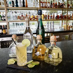 a bar with various liquors