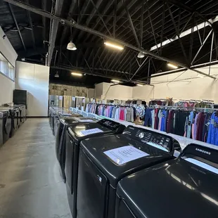 Appliances and clothing in back